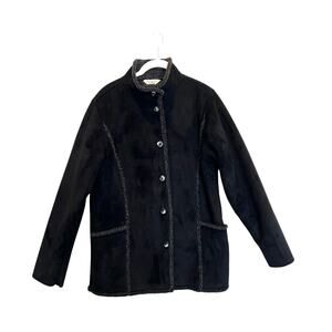 LL Bean Faux Suede Shearling Chore Jacket Black Women's XS